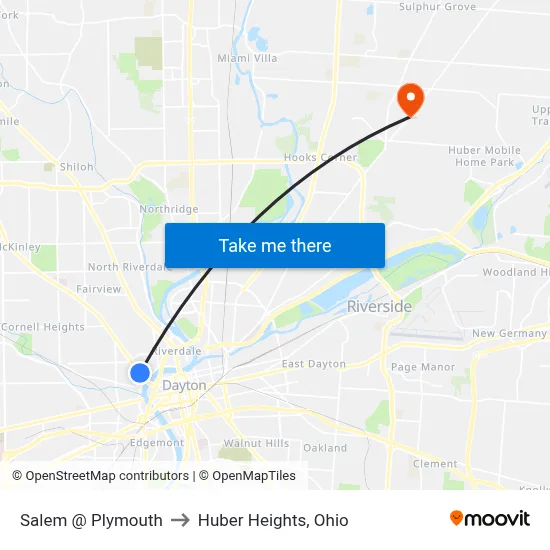 Salem @ Plymouth to Huber Heights, Ohio map