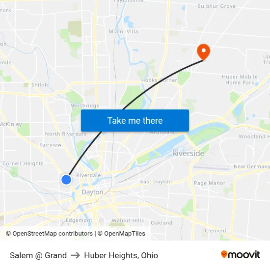Salem @ Grand to Huber Heights, Ohio map