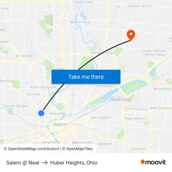 Salem @ Neal to Huber Heights, Ohio map