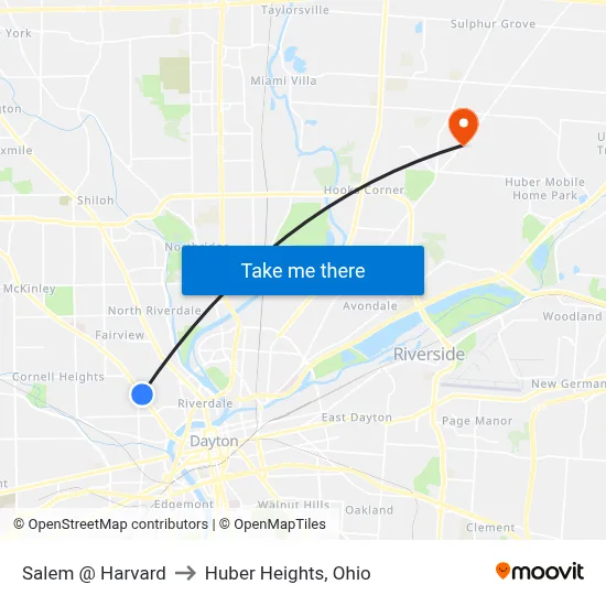 Salem @ Harvard to Huber Heights, Ohio map