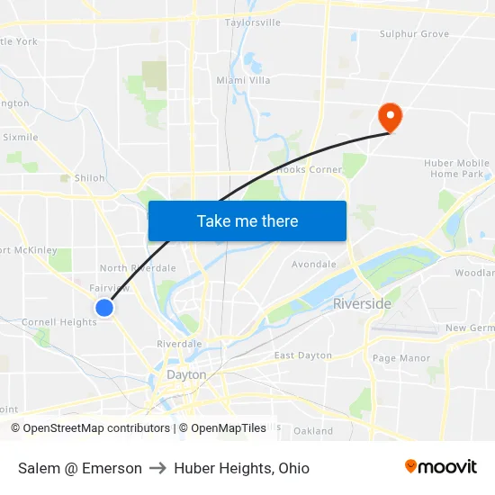 Salem @ Emerson to Huber Heights, Ohio map