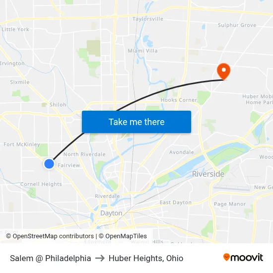 Salem @ Philadelphia to Huber Heights, Ohio map