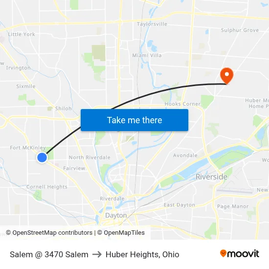 Salem @ 3470 Salem to Huber Heights, Ohio map