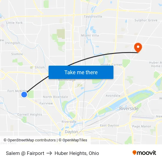 Salem @ Fairport to Huber Heights, Ohio map