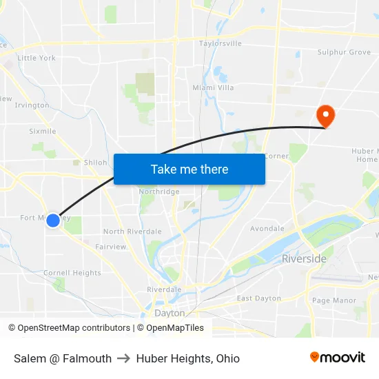 Salem @ Falmouth to Huber Heights, Ohio map