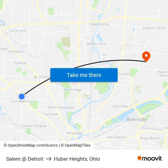 Salem @ Detroit to Huber Heights, Ohio map