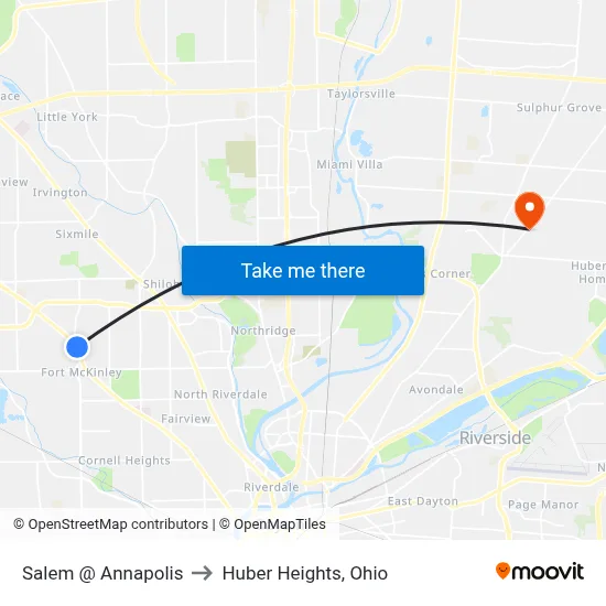 Salem @ Annapolis to Huber Heights, Ohio map