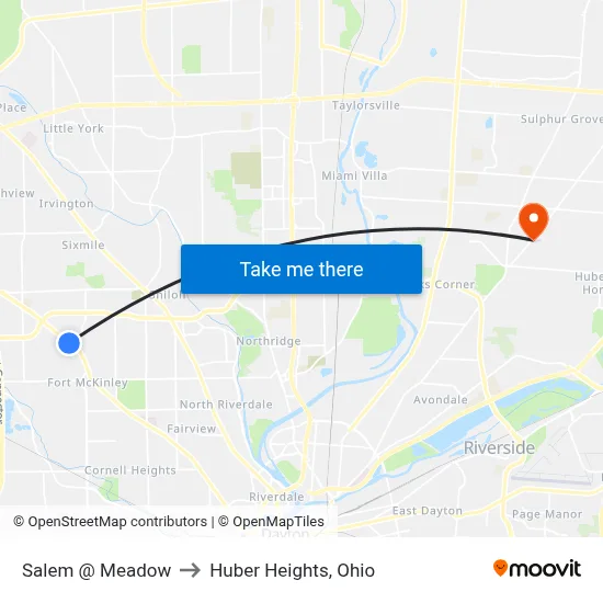 Salem @ Meadow to Huber Heights, Ohio map