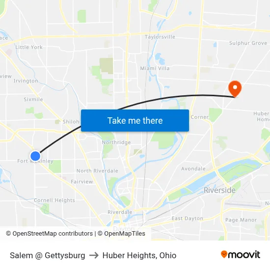 Salem @ Gettysburg to Huber Heights, Ohio map