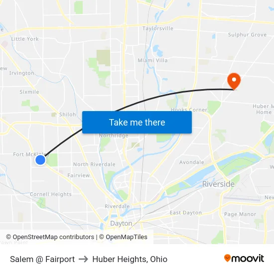 Salem @ Fairport to Huber Heights, Ohio map