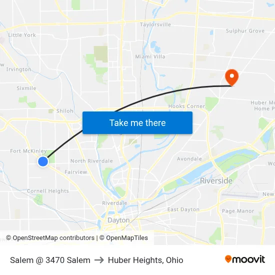 Salem @ 3470 Salem to Huber Heights, Ohio map
