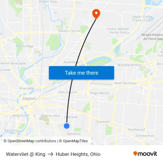 Watervliet @ King to Huber Heights, Ohio map