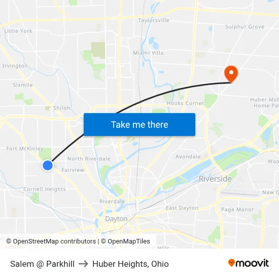 Salem @ Parkhill to Huber Heights, Ohio map