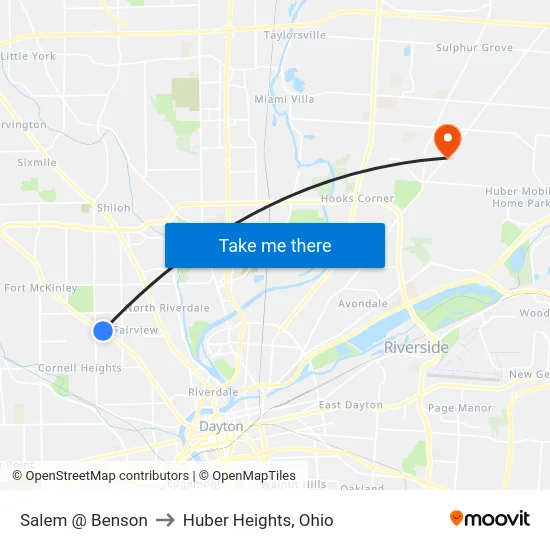 Salem @ Benson to Huber Heights, Ohio map