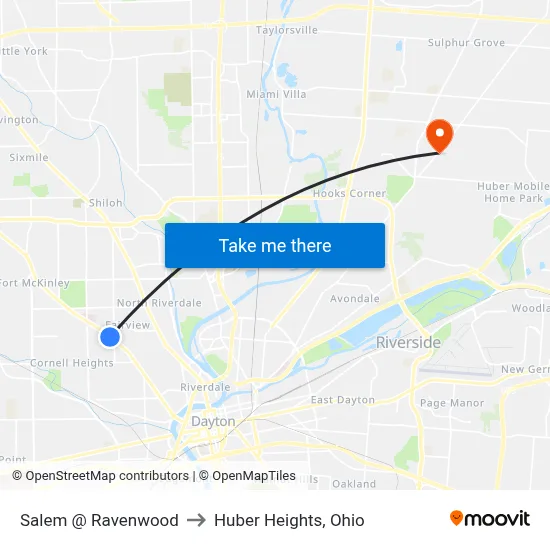 Salem @ Ravenwood to Huber Heights, Ohio map