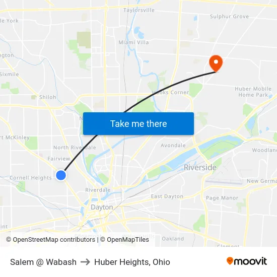 Salem @ Wabash to Huber Heights, Ohio map
