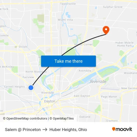 Salem @ Princeton to Huber Heights, Ohio map