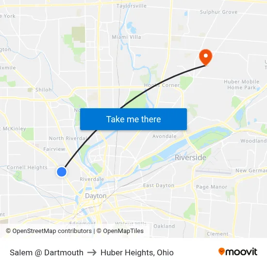 Salem @ Dartmouth to Huber Heights, Ohio map