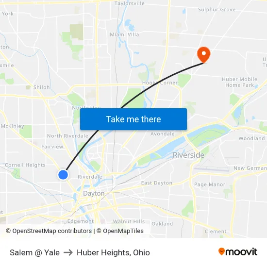 Salem @ Yale to Huber Heights, Ohio map
