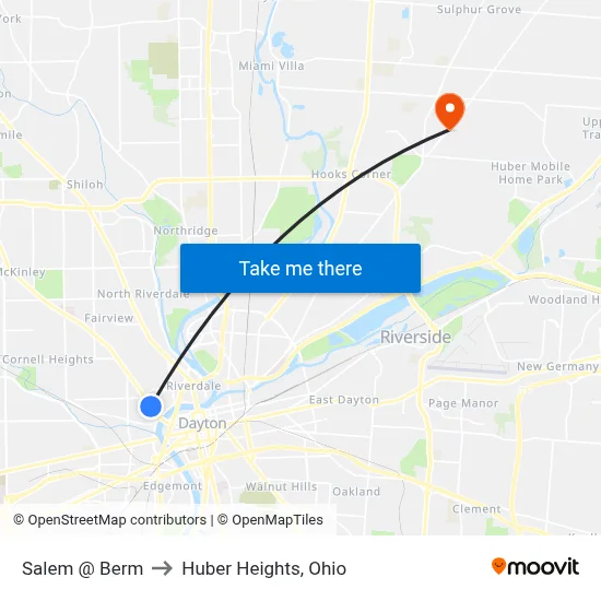 Salem @ Berm to Huber Heights, Ohio map
