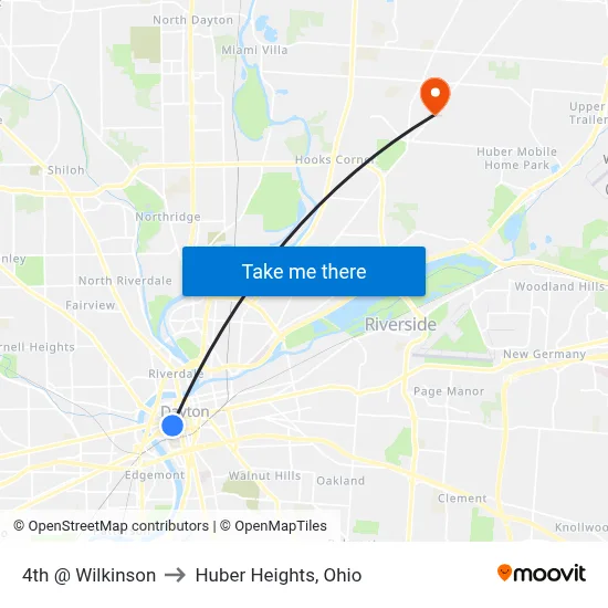4th @ Wilkinson to Huber Heights, Ohio map