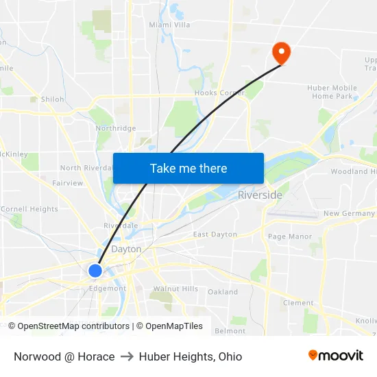 Norwood @ Horace to Huber Heights, Ohio map