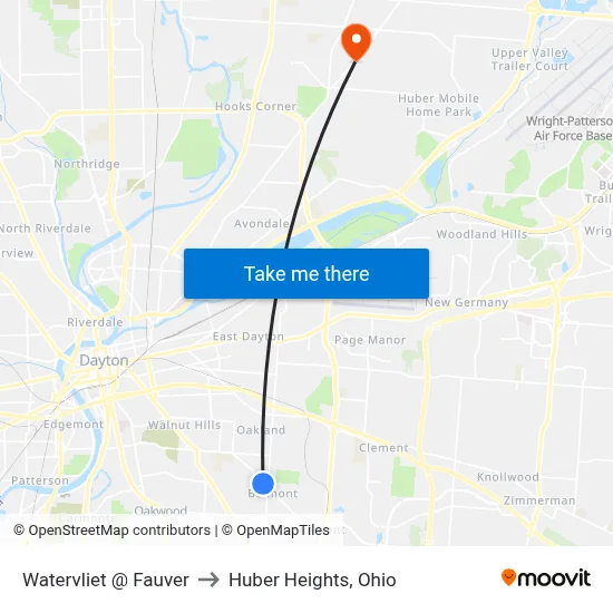 Watervliet @ Fauver to Huber Heights, Ohio map