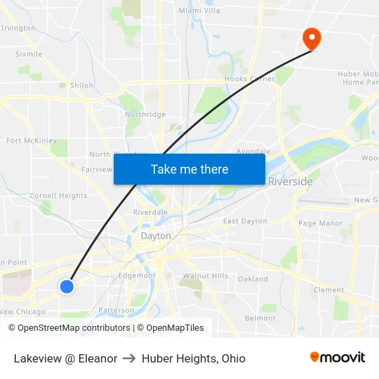 Lakeview @ Eleanor to Huber Heights, Ohio map