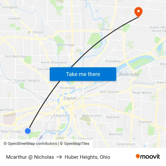 Mcarthur @ Nicholas to Huber Heights, Ohio map