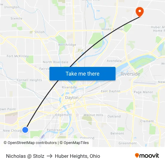 Nicholas @ Stolz to Huber Heights, Ohio map