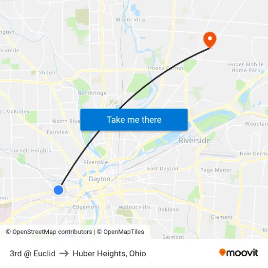 3rd @ Euclid to Huber Heights, Ohio map