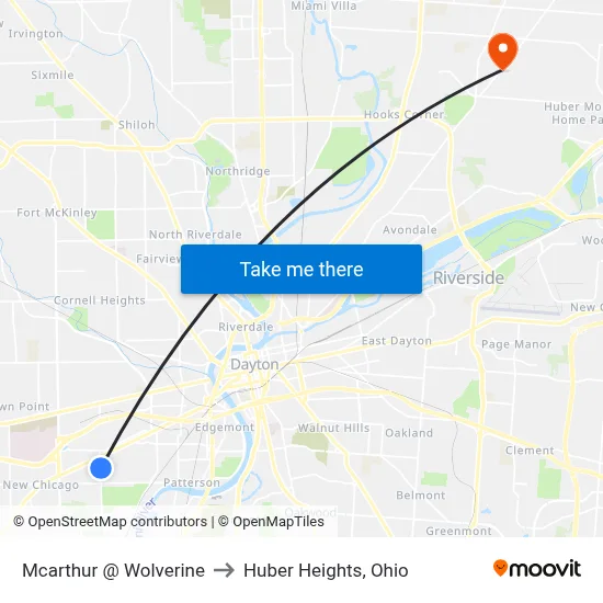 Mcarthur @ Wolverine to Huber Heights, Ohio map