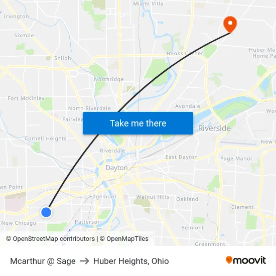Mcarthur @ Sage to Huber Heights, Ohio map