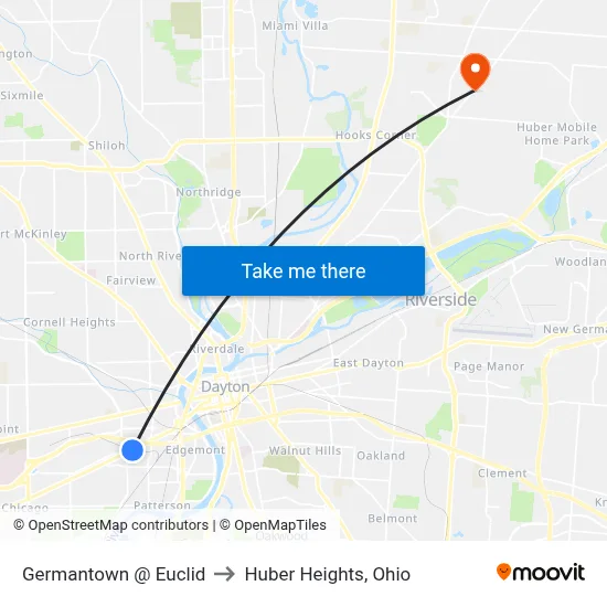 Germantown @ Euclid to Huber Heights, Ohio map
