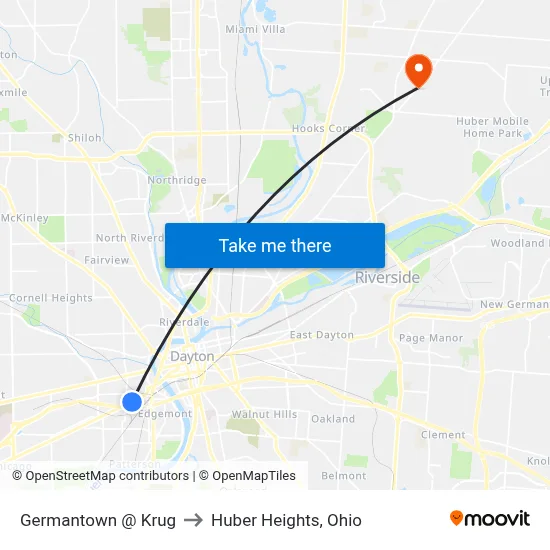 Germantown @ Krug to Huber Heights, Ohio map