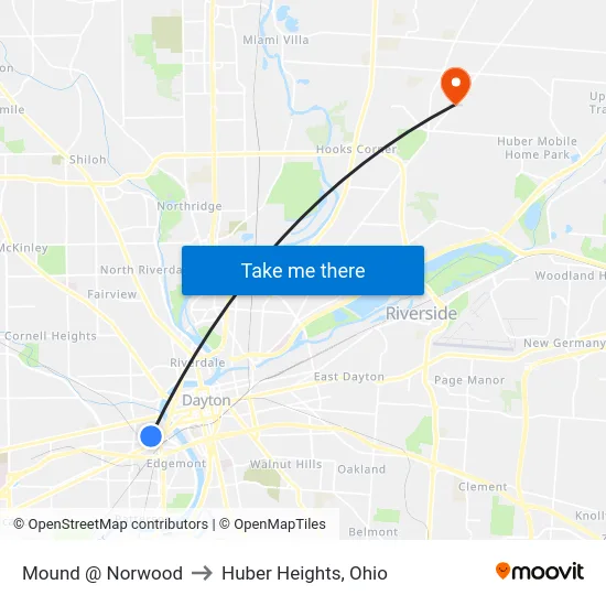 Mound @ Norwood to Huber Heights, Ohio map