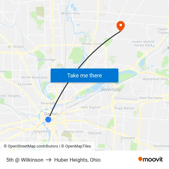 5th @ Wilkinson to Huber Heights, Ohio map