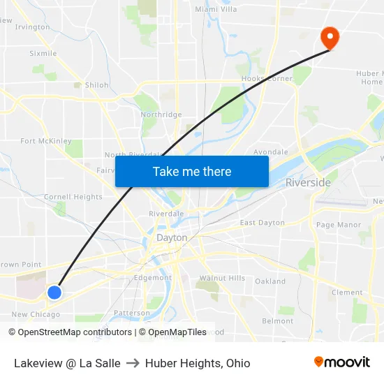 Lakeview @ La Salle to Huber Heights, Ohio map