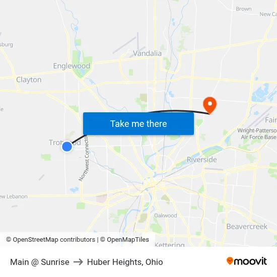 Main @ Sunrise to Huber Heights, Ohio map