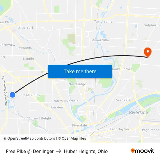 Free Pike @ Denlinger to Huber Heights, Ohio map
