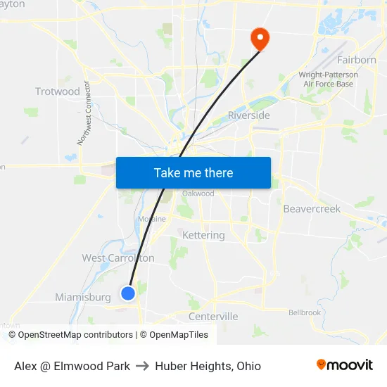 Alex @ Elmwood Park to Huber Heights, Ohio map
