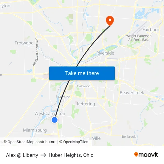 Alex @ Liberty to Huber Heights, Ohio map