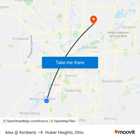 Alex @ Kimberly to Huber Heights, Ohio map