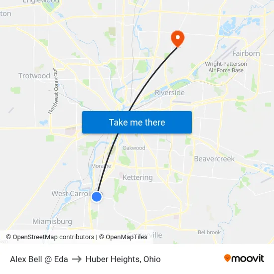 Alex Bell @ Eda to Huber Heights, Ohio map