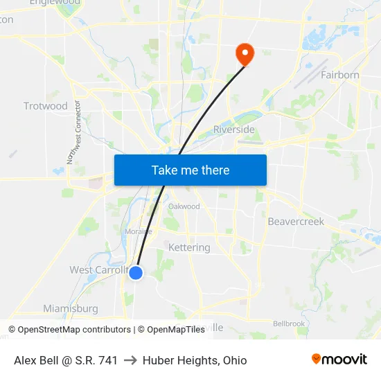 Alex Bell @ S.R. 741 to Huber Heights, Ohio map