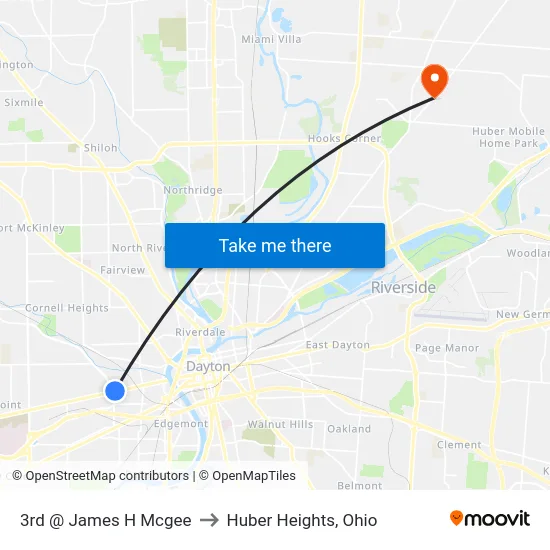 3rd @ James H Mcgee to Huber Heights, Ohio map