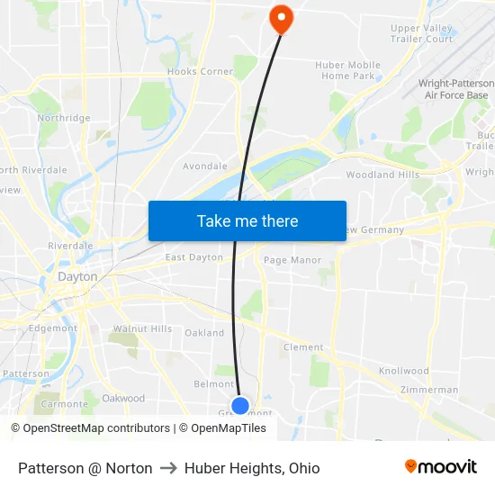 Patterson @ Norton to Huber Heights, Ohio map