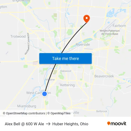 Alex Bell @ 600 W Ale to Huber Heights, Ohio map