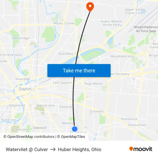Watervliet @ Culver to Huber Heights, Ohio map