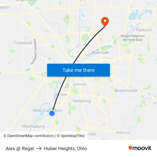 Alex @ Regal to Huber Heights, Ohio map